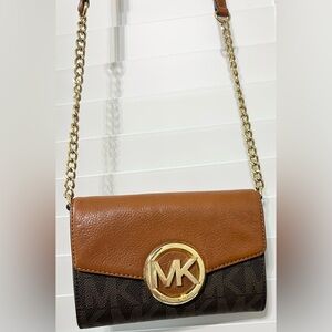 Michael Kors Tan and Brown Crossbody Bag